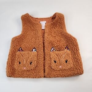 Shabby Chic Girls Vest Sherpa Kitty Embroidered Pockets Size 7/8